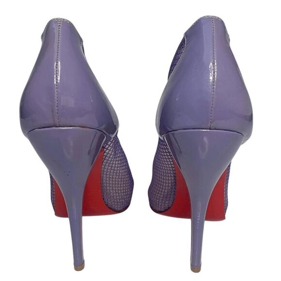 Christian Louboutin Fetilo 120 Lavender Patent Leather Fishnet Pumps EU 38 US 8 - Picture 7 of 11